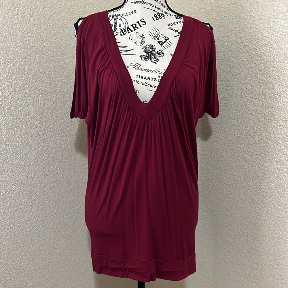 Burgundy Open Shoulder Draped Style Top